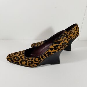 Franco Sarto Carina Shoes Women's 6.5M Wedge Heel Leather Calf Hair Animal Print